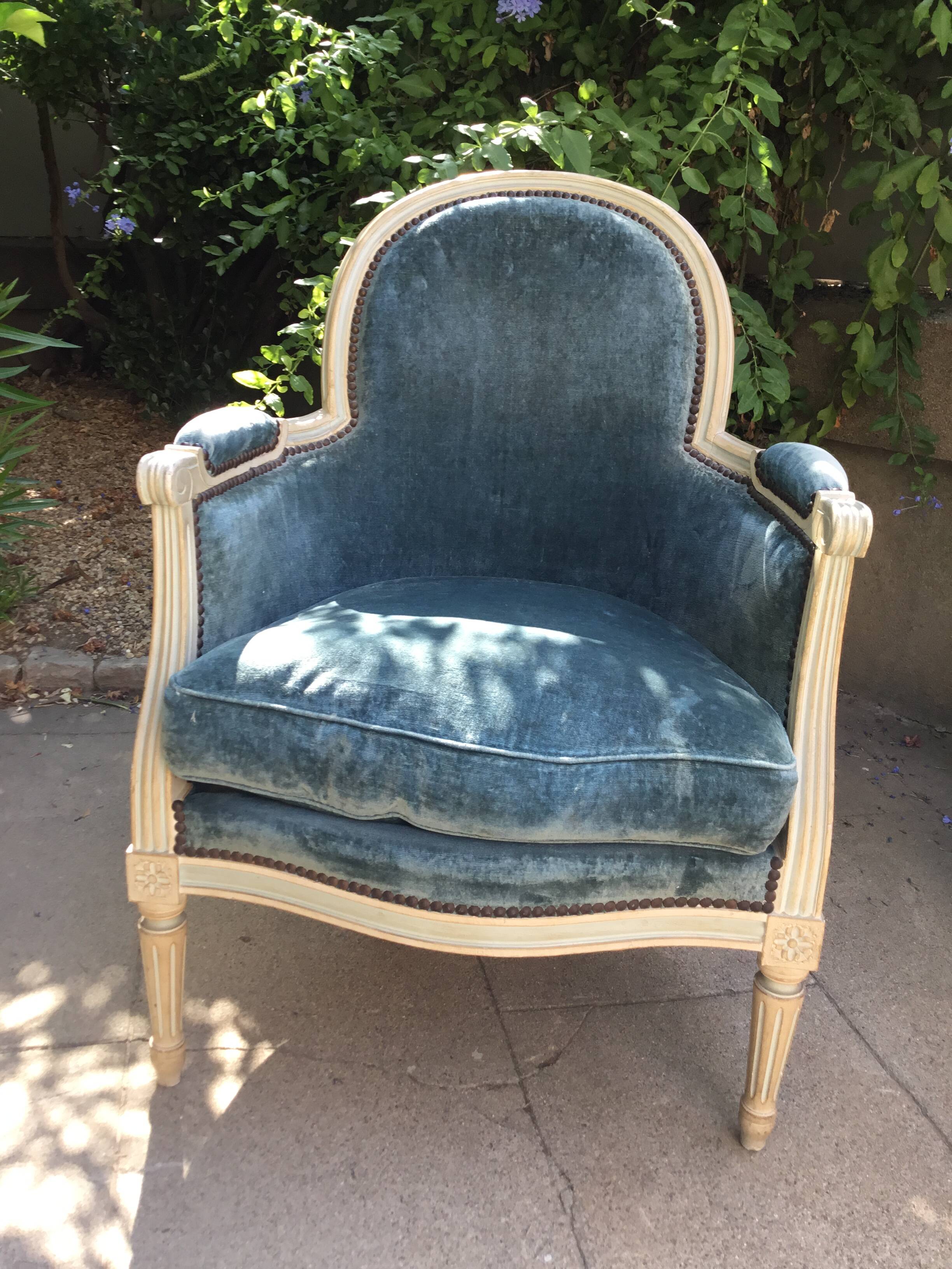 Louis XVI style in cream patinated wood armchair