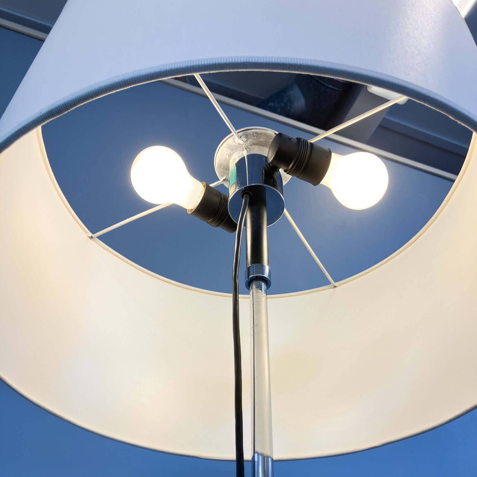 Floor lamp by WILA, chrome and black lacquered metal with a fabric shade, 1960s/1970s