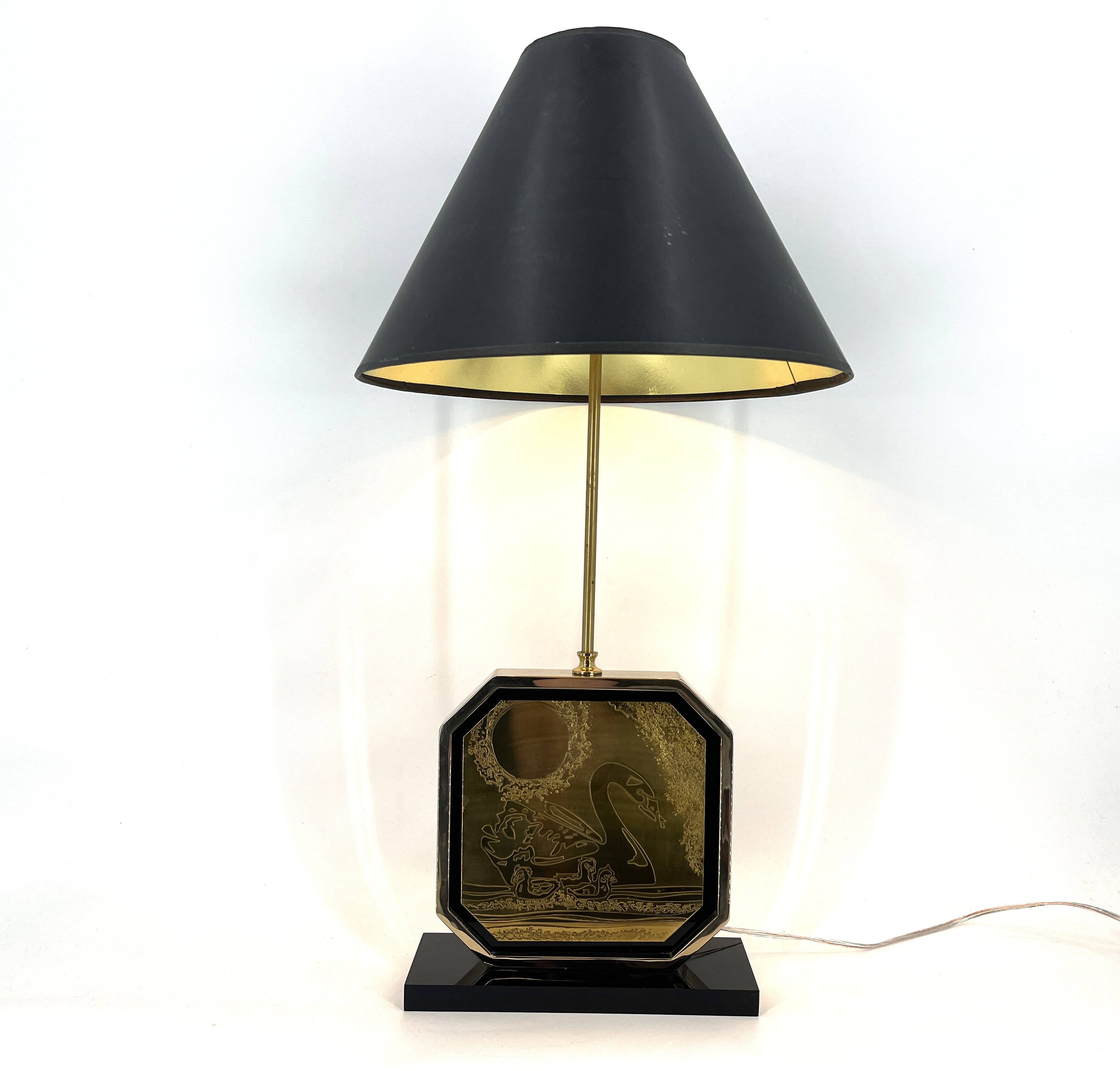 Georges Mathias brass etched table lamp, 1970s