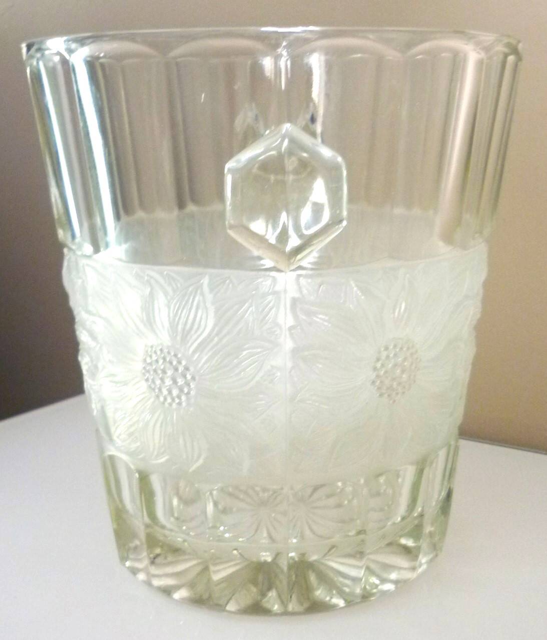 Champagne bucket, Art Deco style and period, thick, molded, frosted crystal