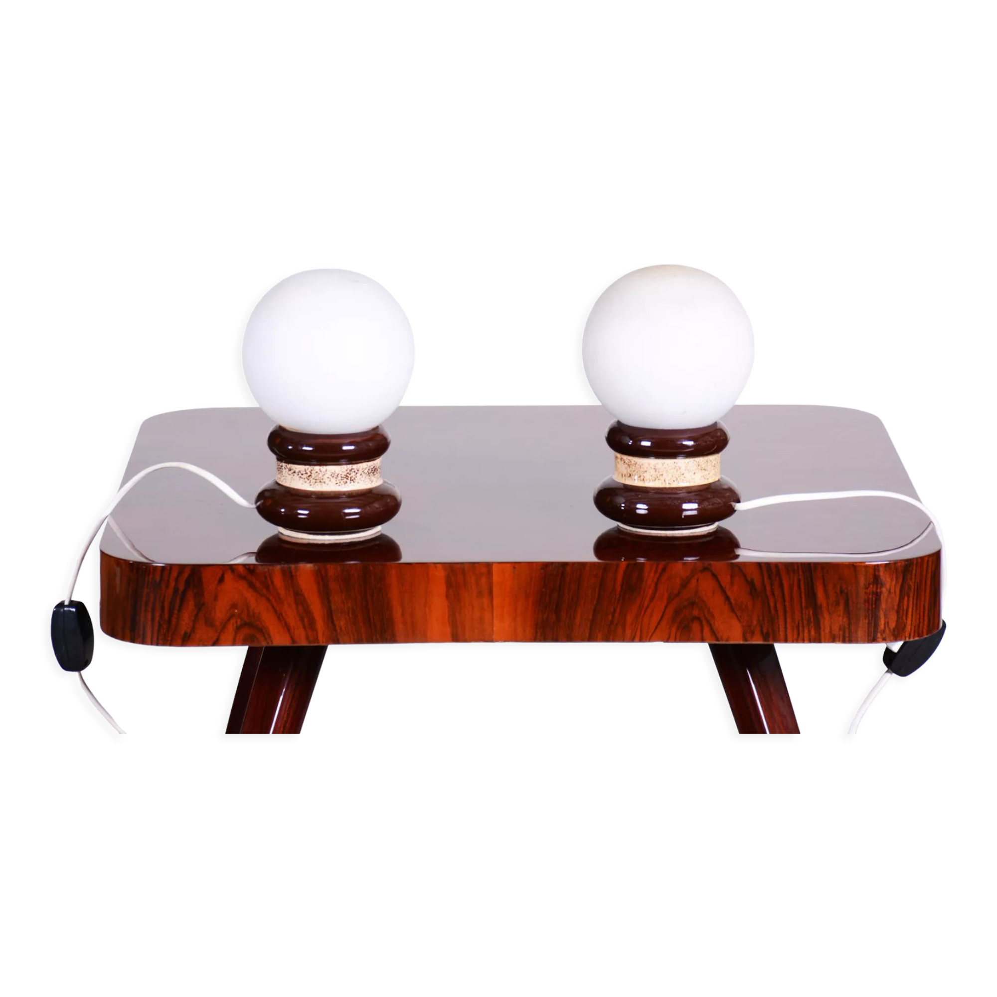 Pair of midcentury table lamps, ceramics, opal glass, functional, czechia, 1950s