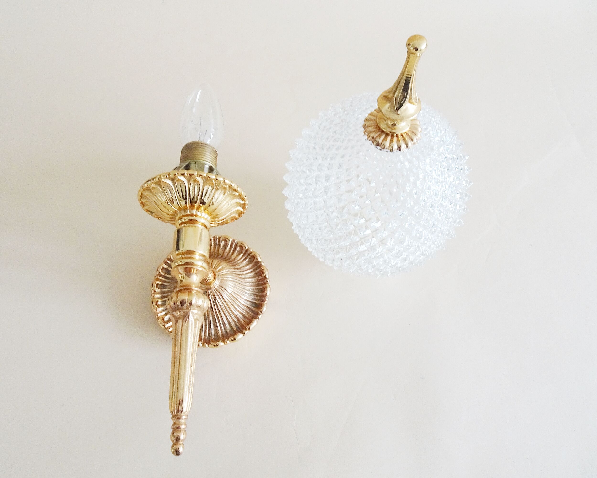 Golden mid century wall lamp by JSB Leuchten with glass ball shade