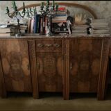 Wooden sideboard with mirror and marble top