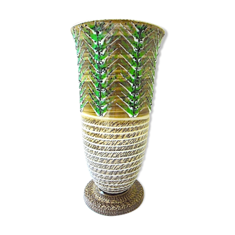 Vase cornet art-déco en porcelaine émaillée de Lucien Brisdoux (1878-1963)
