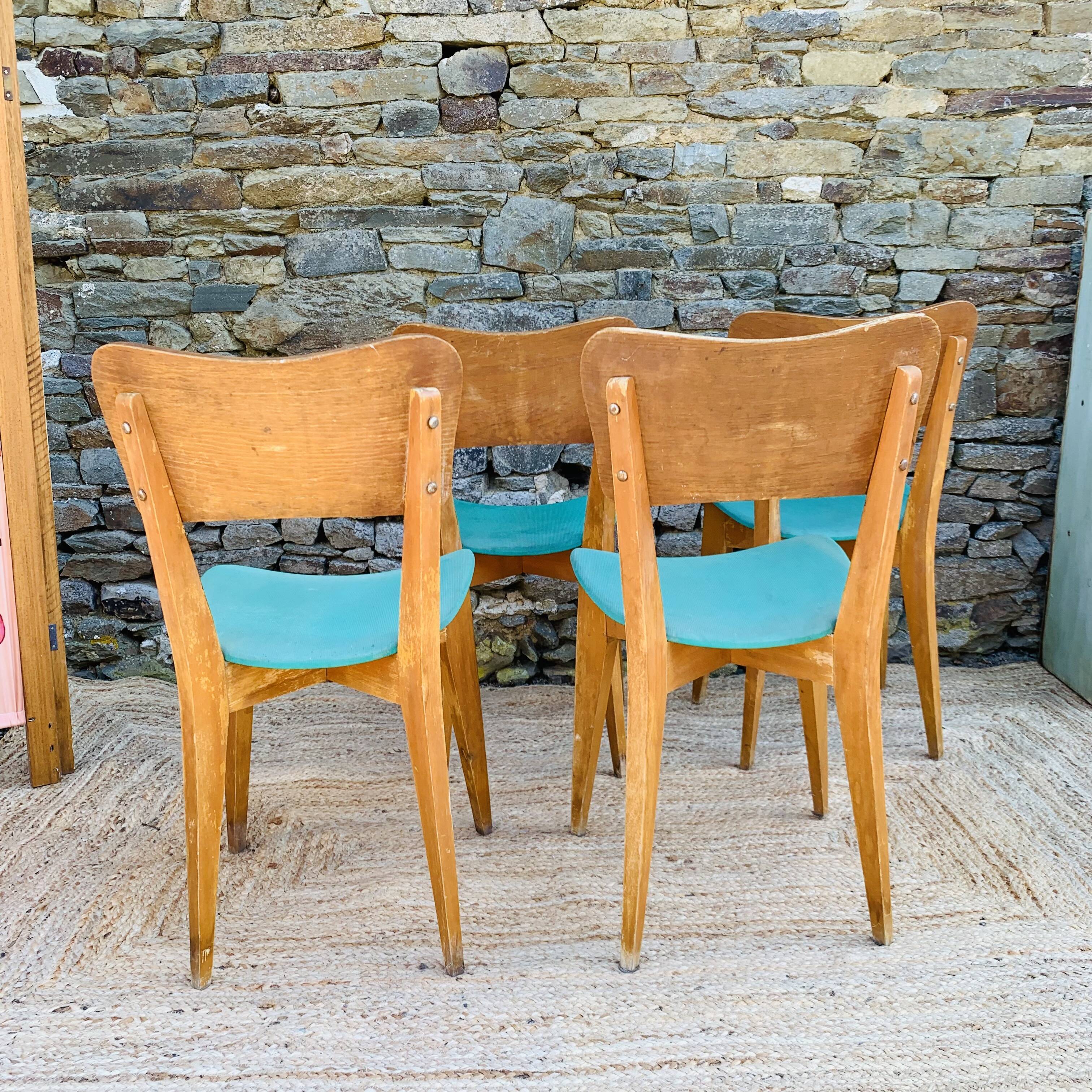 Set of 4 vinyl and wood chairs