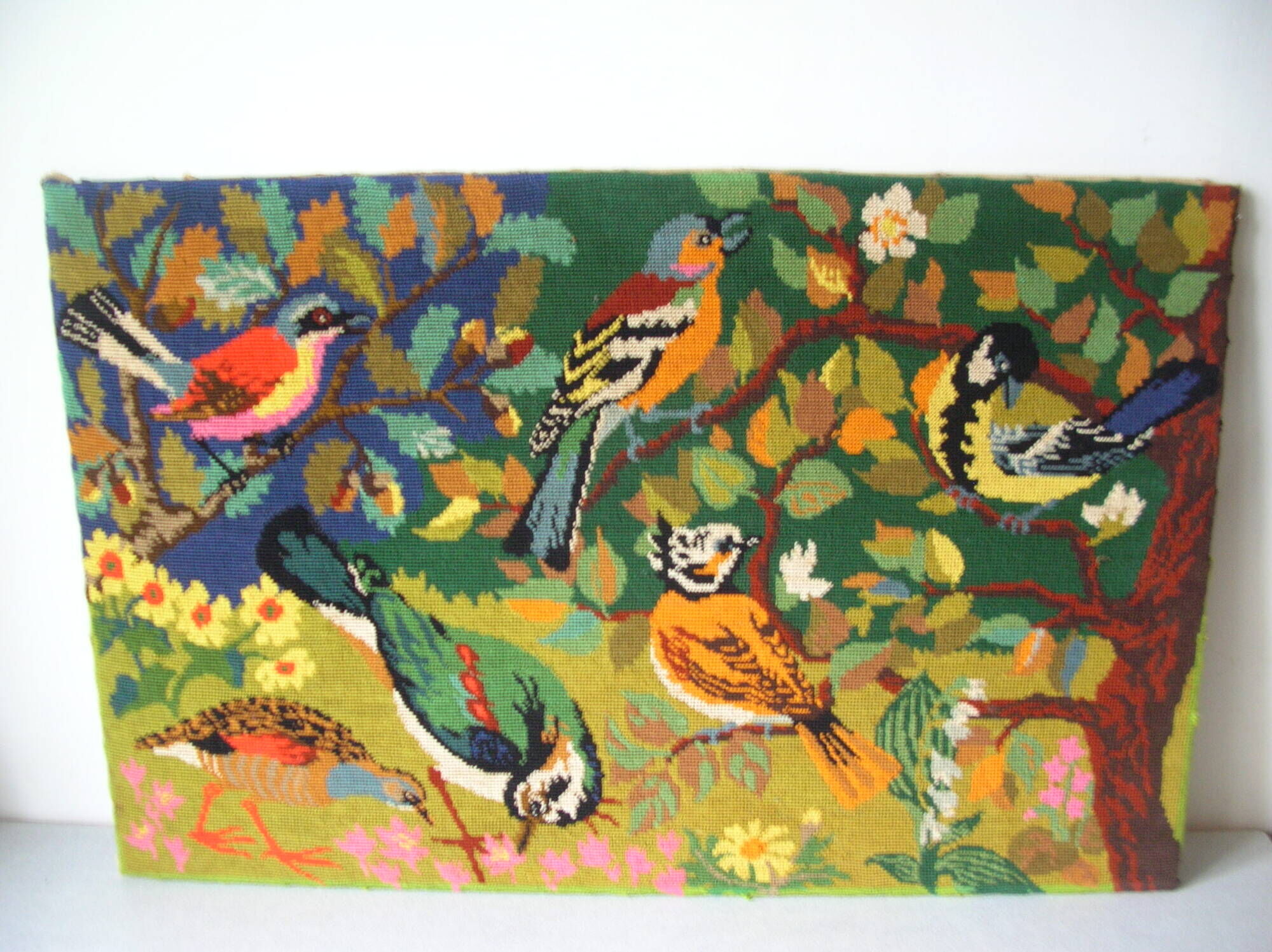 Rapestry 1970s garden birds and forest beautiful color 70's