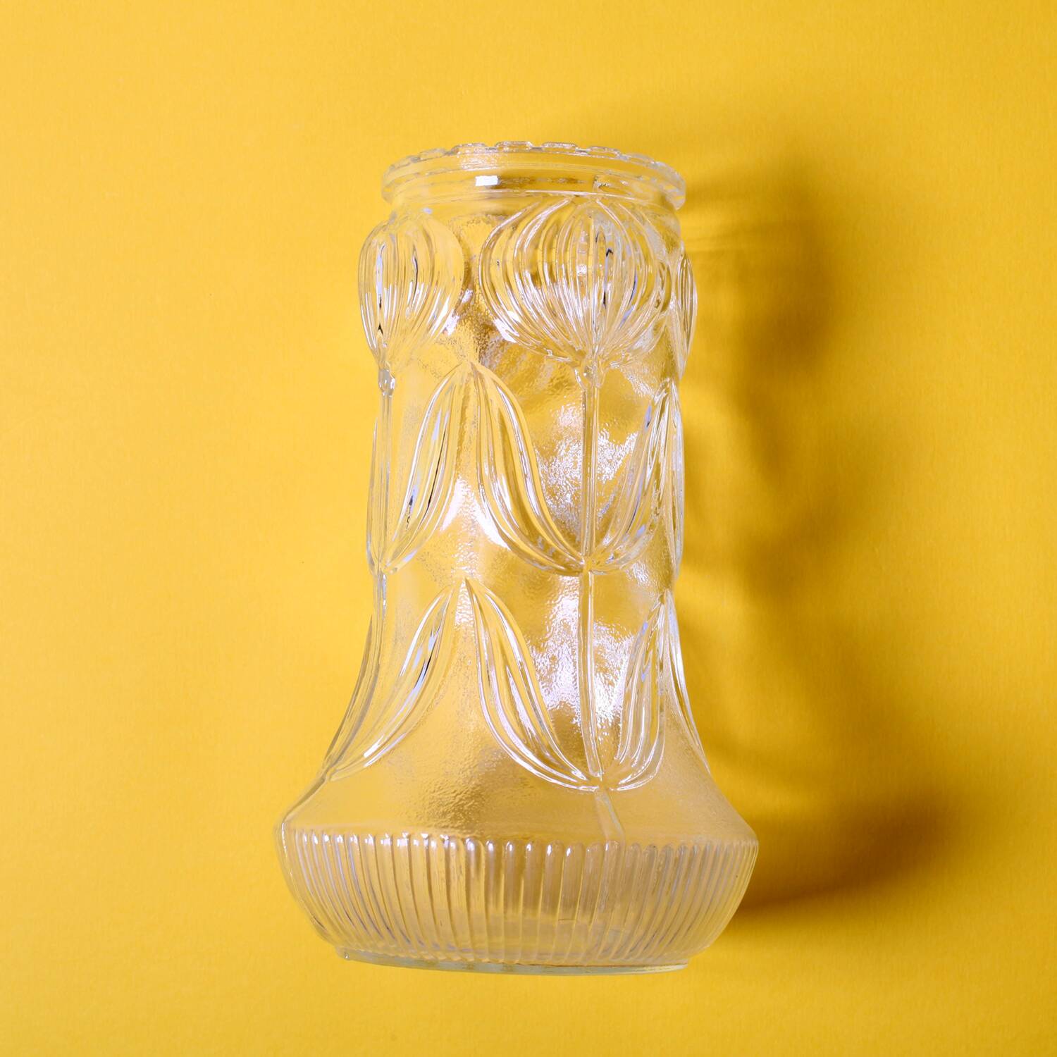 Vintage Pressed Glass Vase / Mid-Century Floral Pattern / Glass Union 1960s