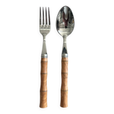 Pair of stainless steel and boxwood cutlery