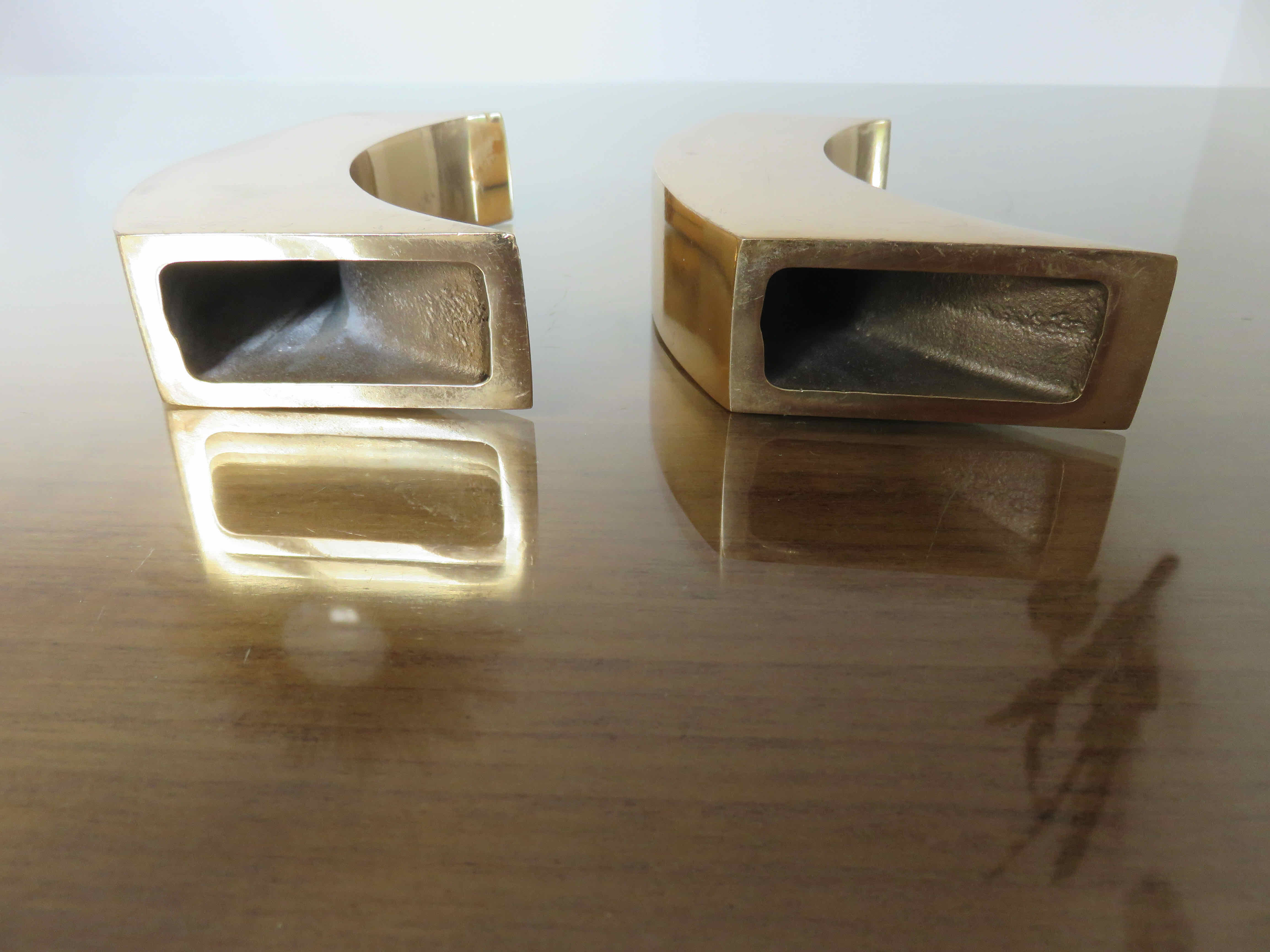 Pair of candle holders in golden brass, 70s