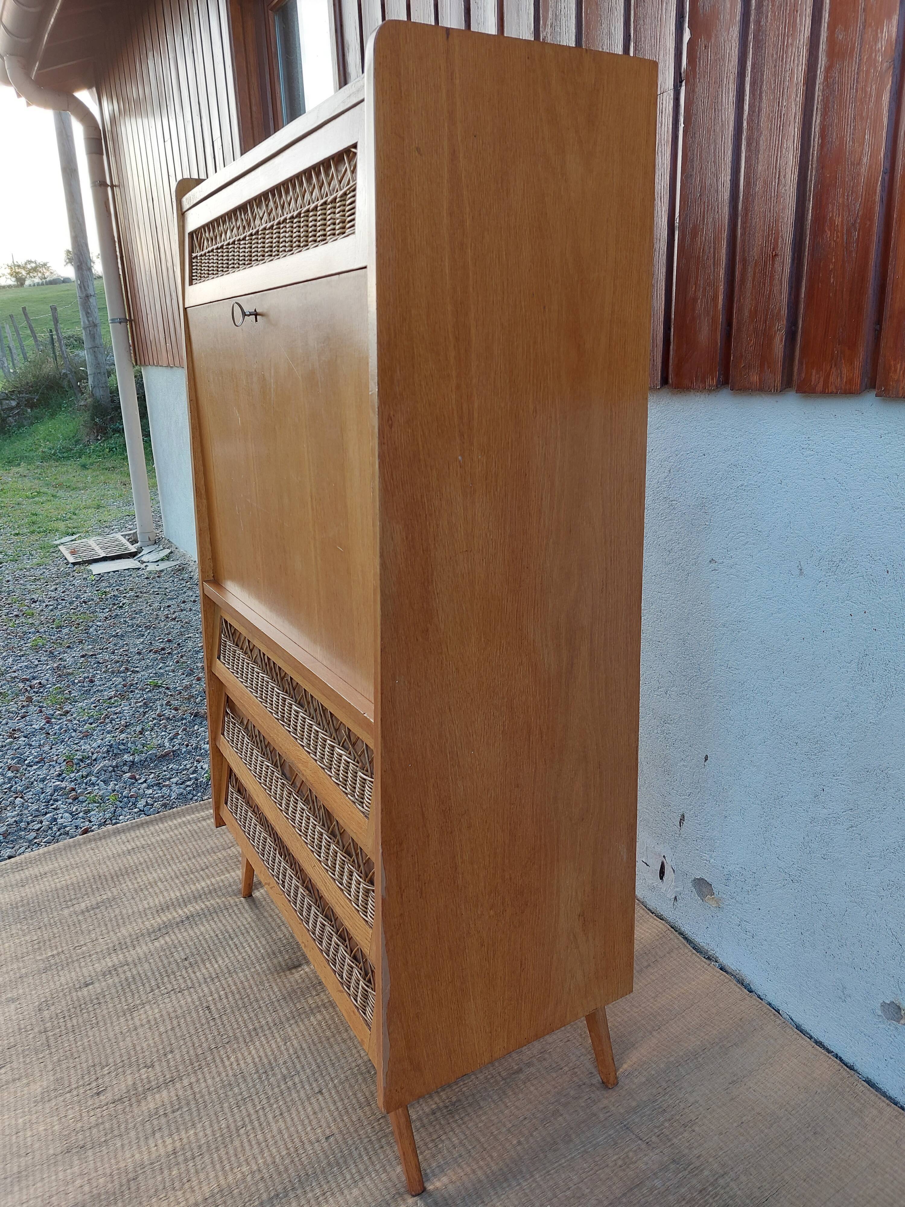 Secretary, drawers with wicker