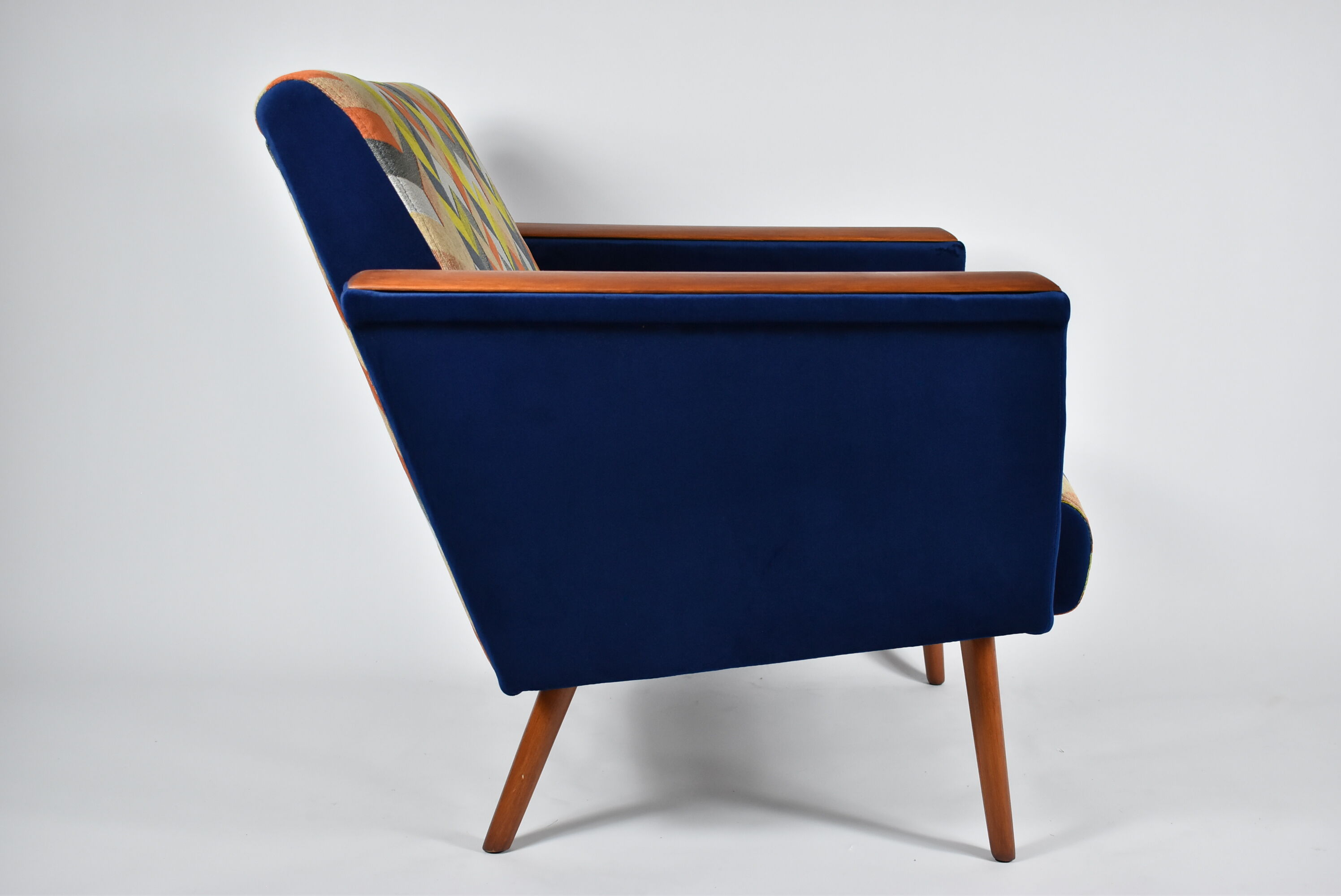 Mid-century armchair, 1960s, fully restored, blue velvet