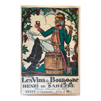 Affiche publicitaire originale "Les Vins de Bourgogne" 80x120cm 1925