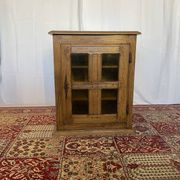 Small antique jam jar in solid oak and yellow glass