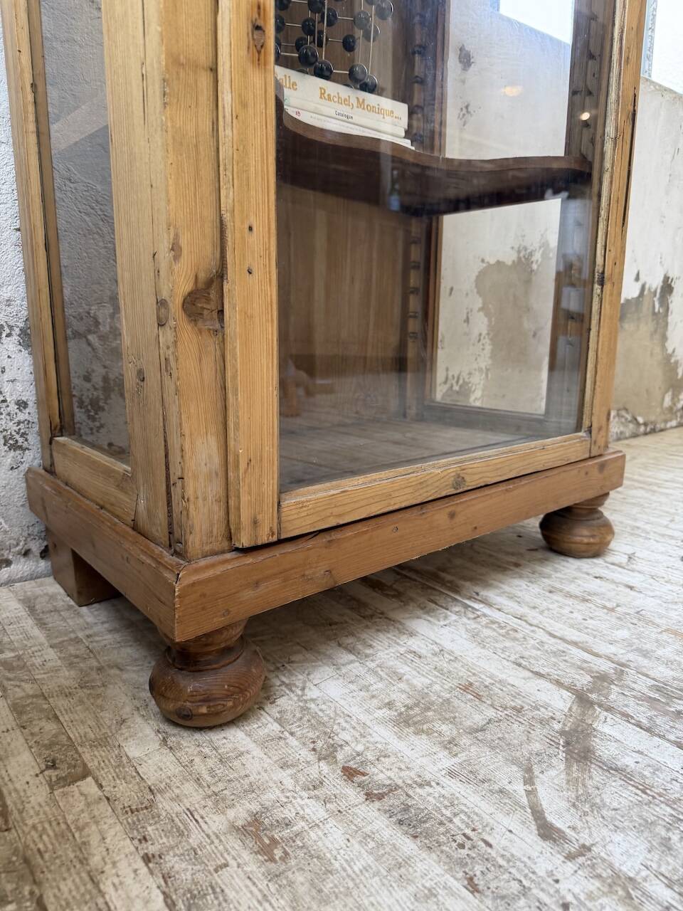 19th-century English pine display cabinet