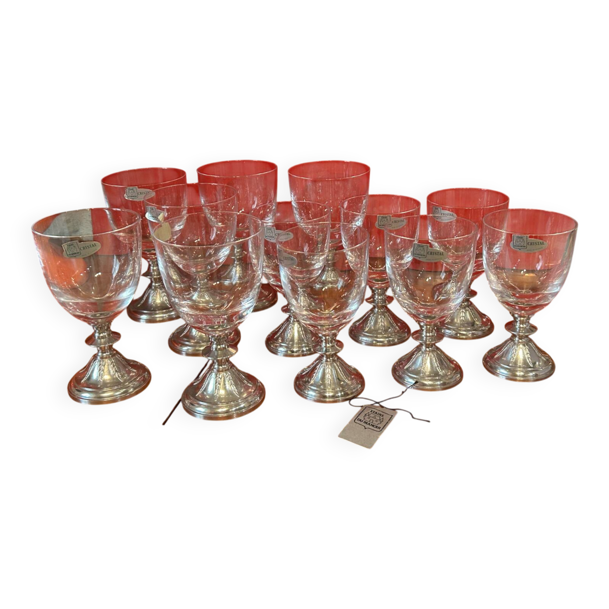 12 Crystal stemmed glasses - Manor Pewter - new
