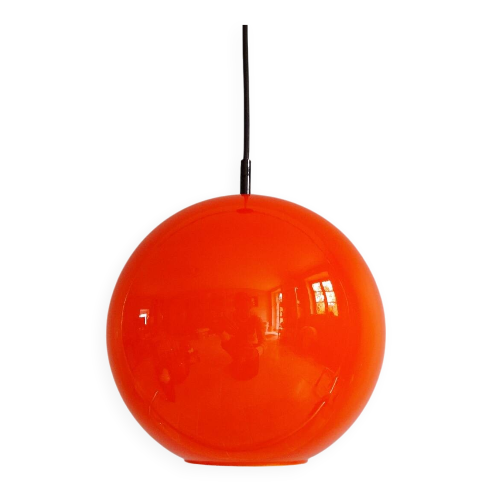 Vintage orange opaline glass pendant light (4 available), 1970s