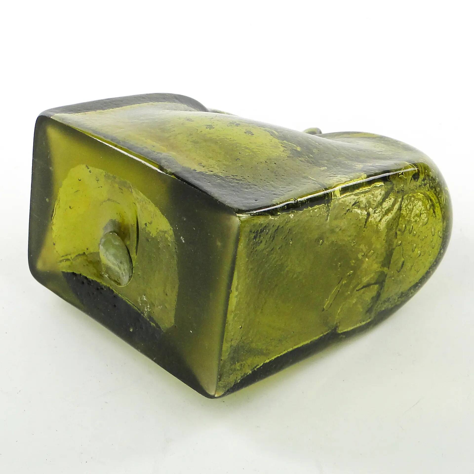 Mid-century modern glass form, olive glass, designed by M. Veltuzen-Nagrabecka, Poland, 1970s