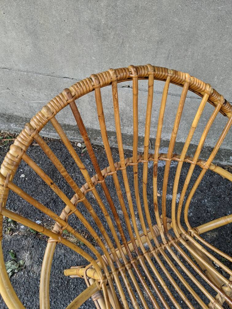 Vintage rattan shell armchair from the 70s, handmade bohemian