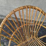 Fauteuil coquille en rotin vintage années  70 fabrication artisanale bohème