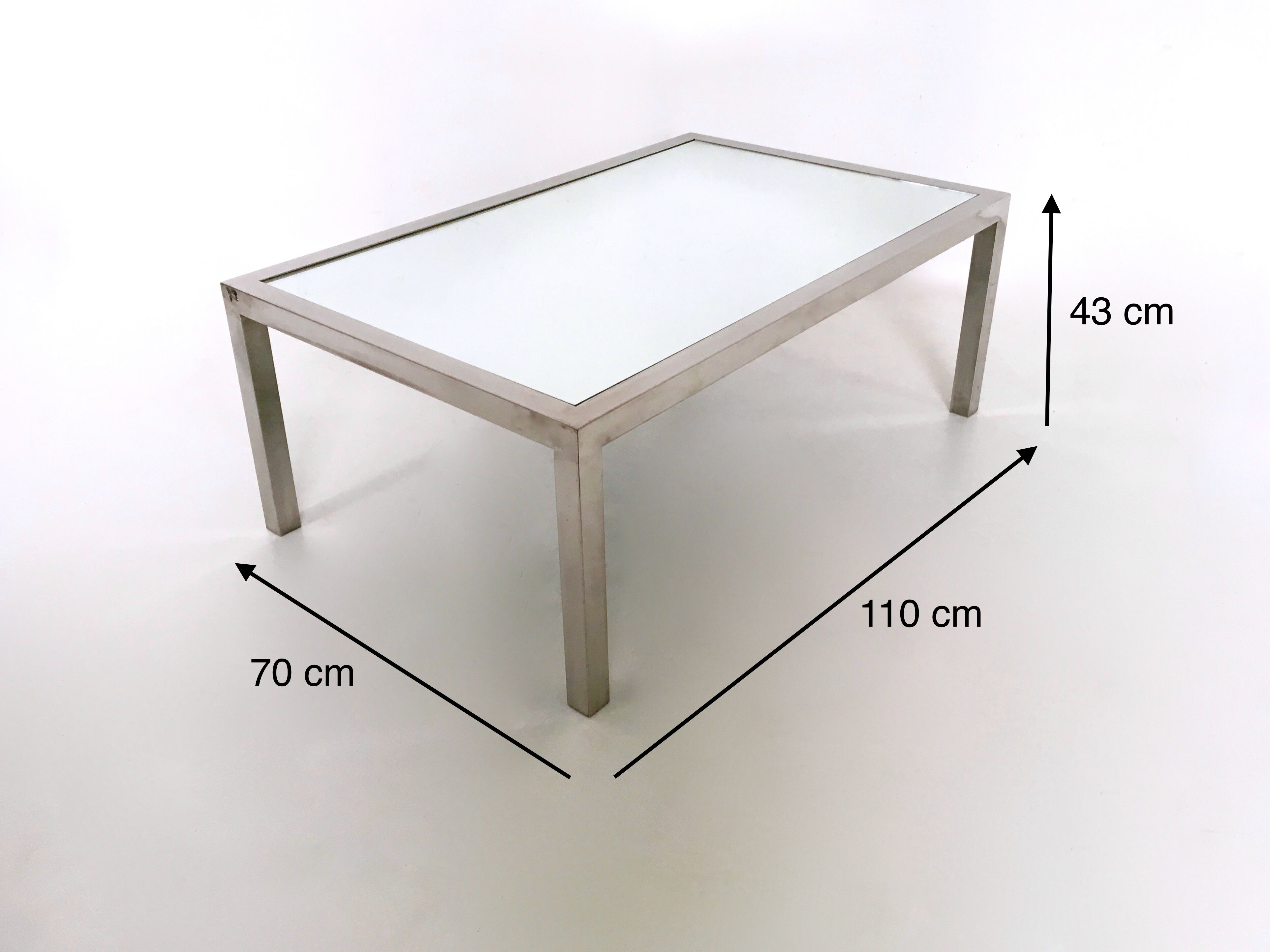 Steel Coffee Table in the Style of Nanda Vigo with a Mirrored Top, Italy, 1970s