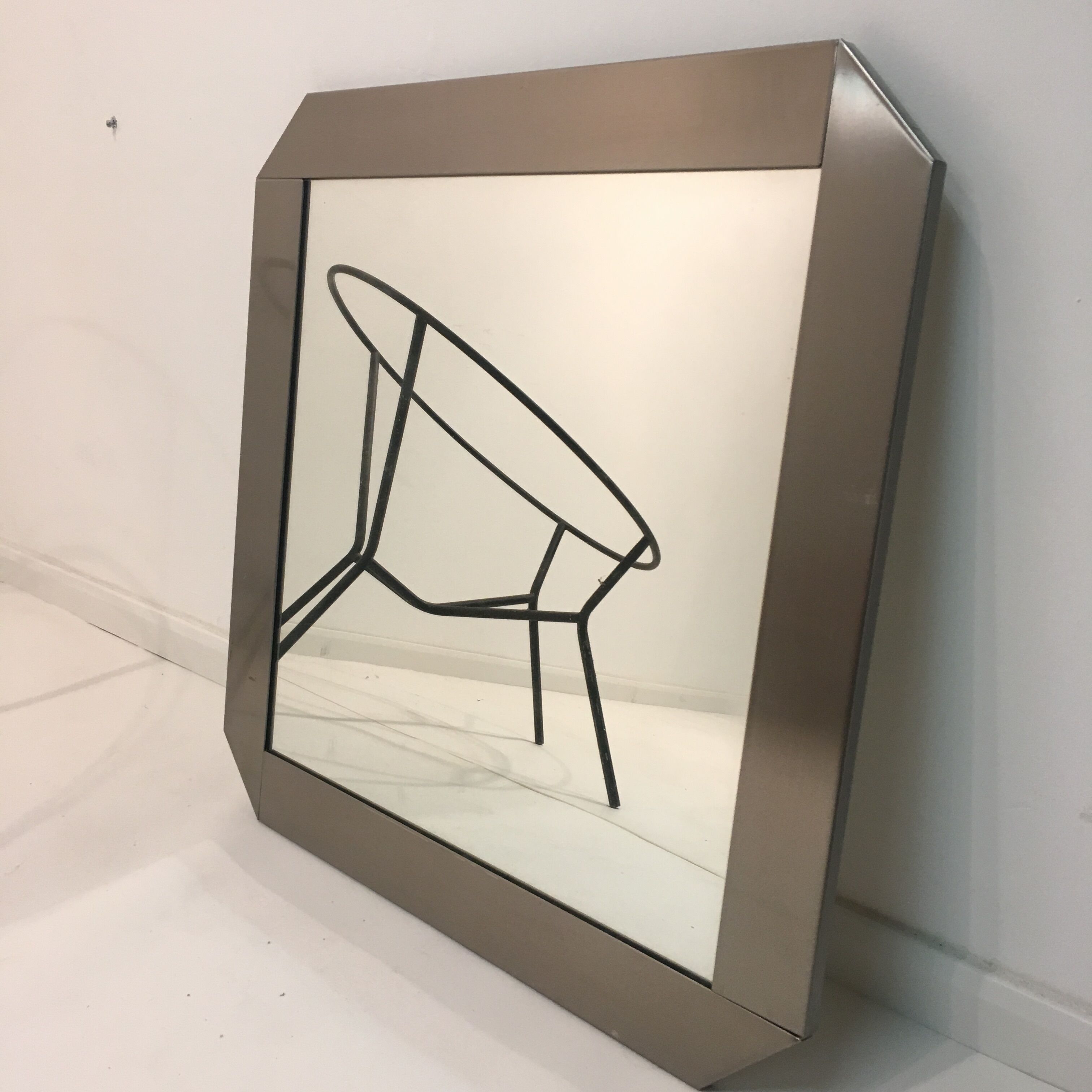 Square mirror in brushed steel