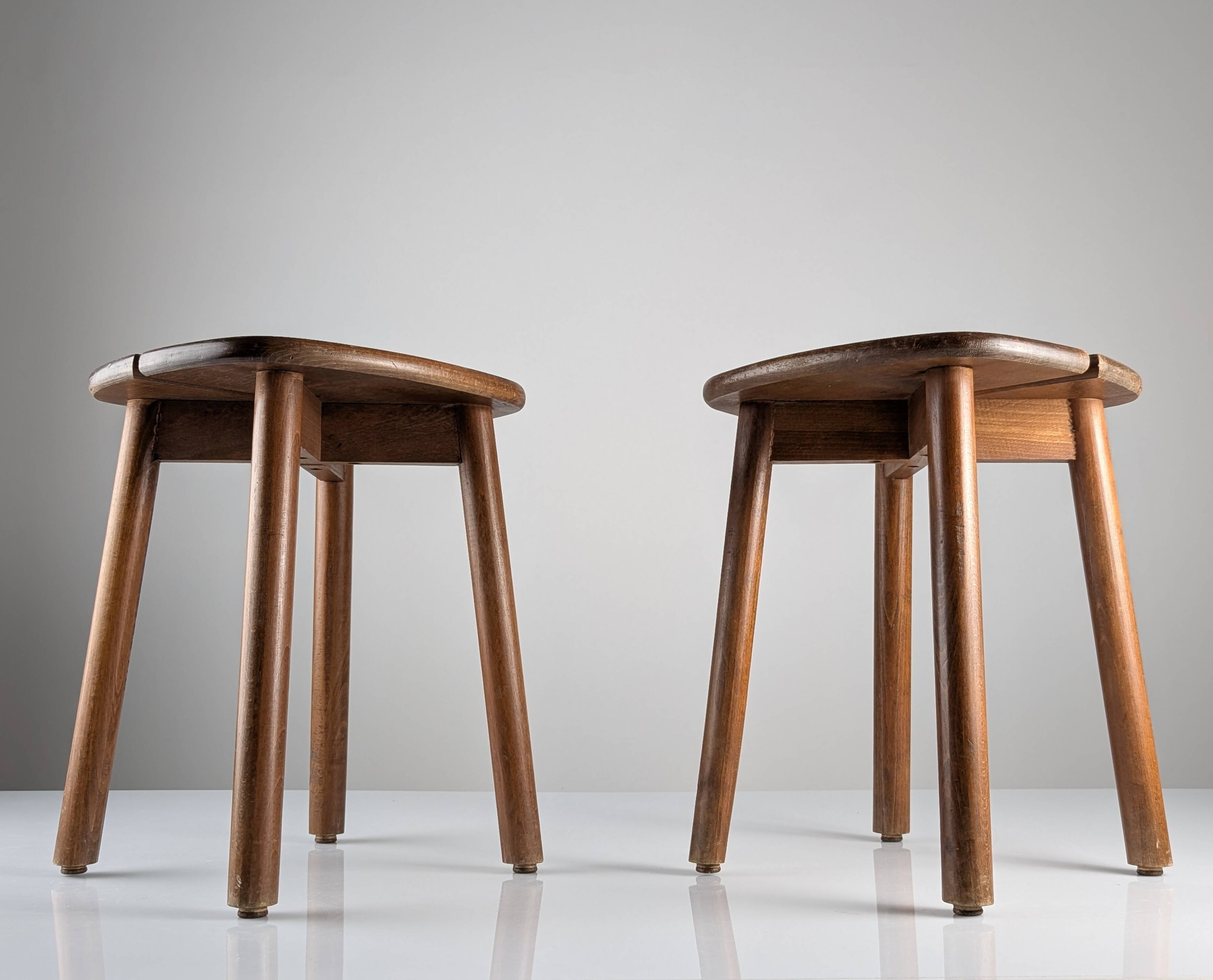 Pair of wooden stools by Pierre Gautier Delaye, France, 1960s