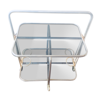 Desserte roulante 70's pliable en métal et verre