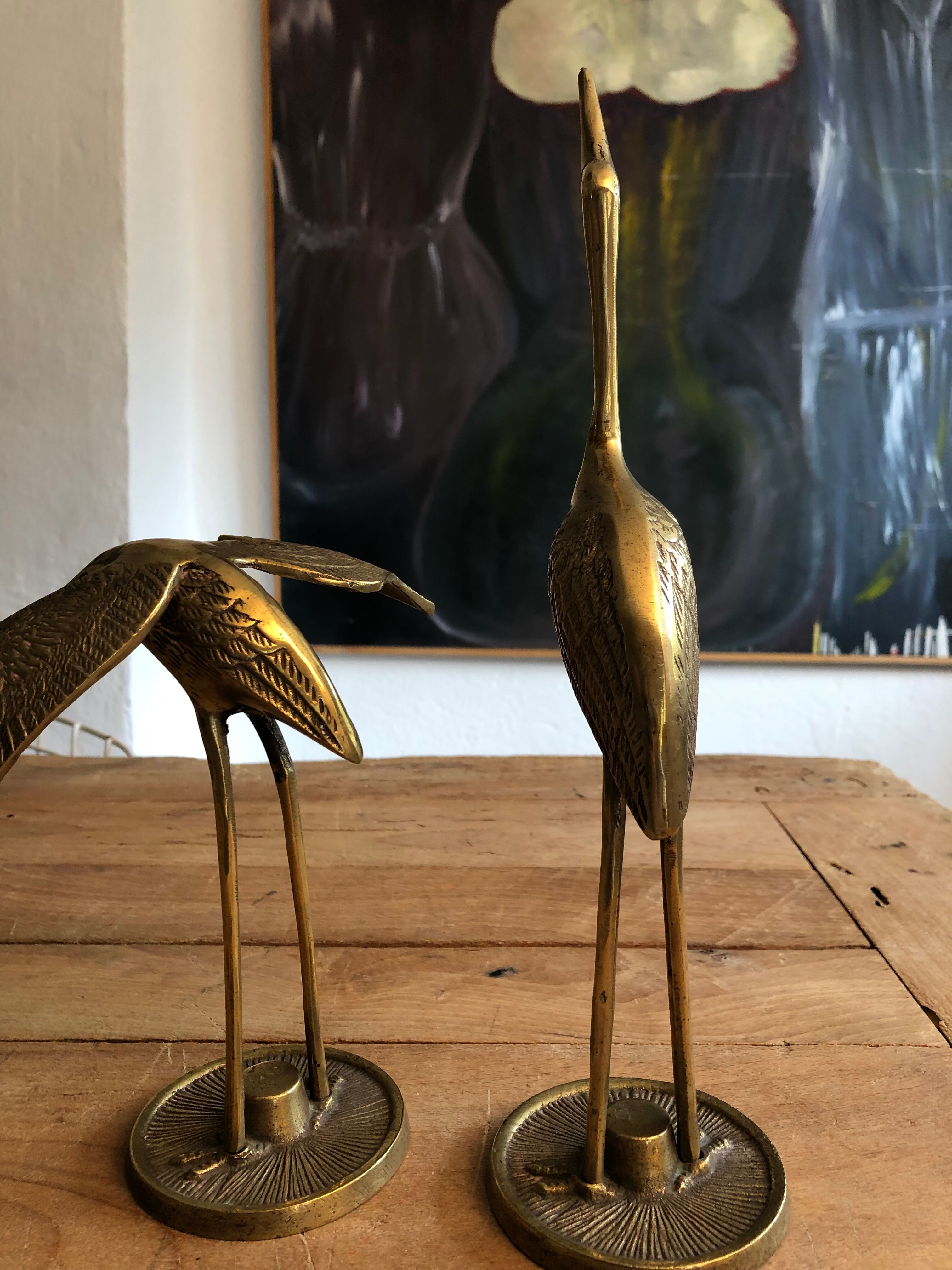 Vintage brass heron duo