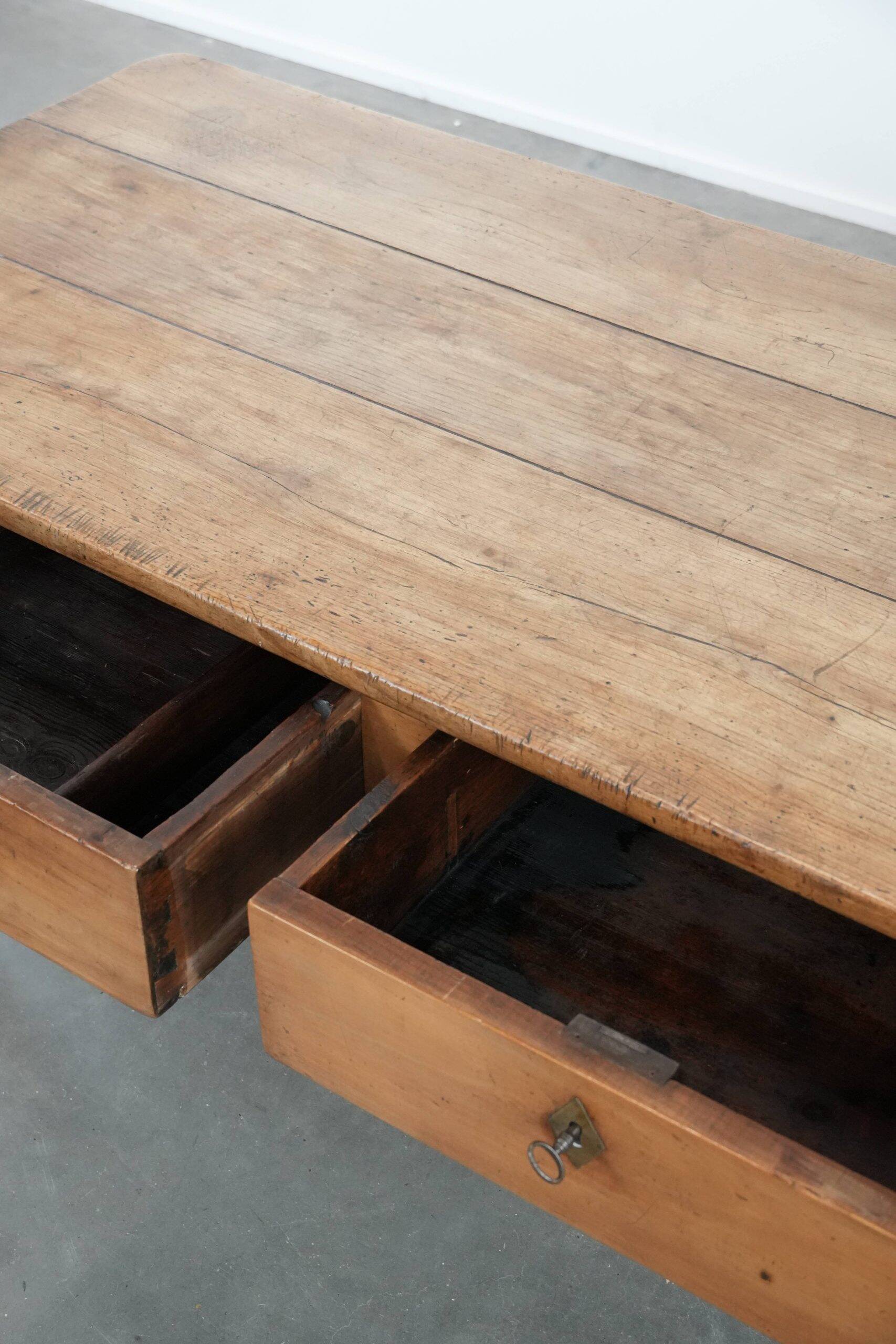 Fantastic antique French coffee table made of fruitwood with two drawers