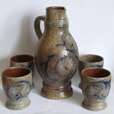 Sandstone pitcher and four cups by Loys Ruhlmann Betschdorf