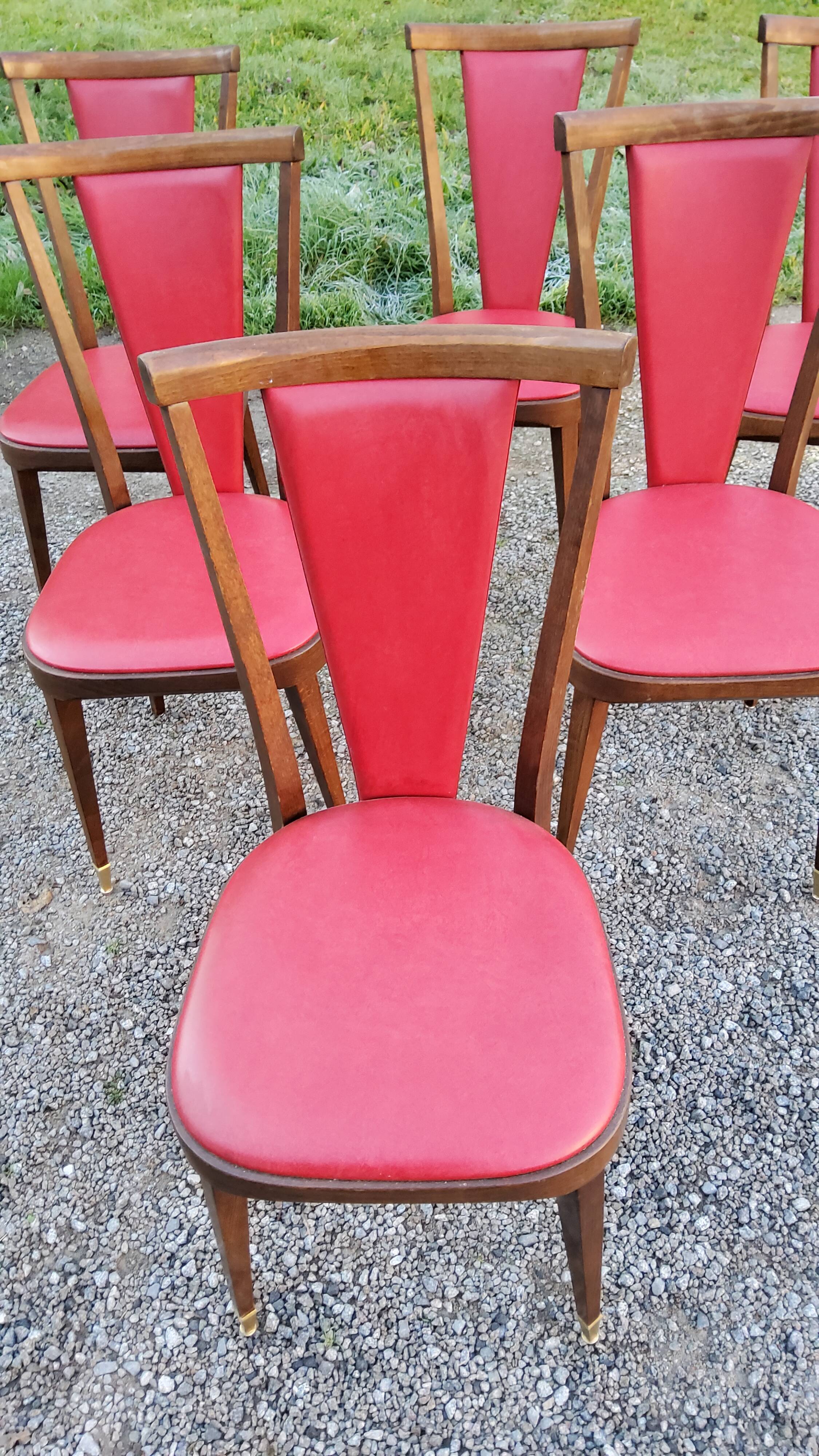 Set of 6 chairs from the 60s in red moleskine
