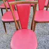 Set of 6 chairs from the 60s in red moleskine