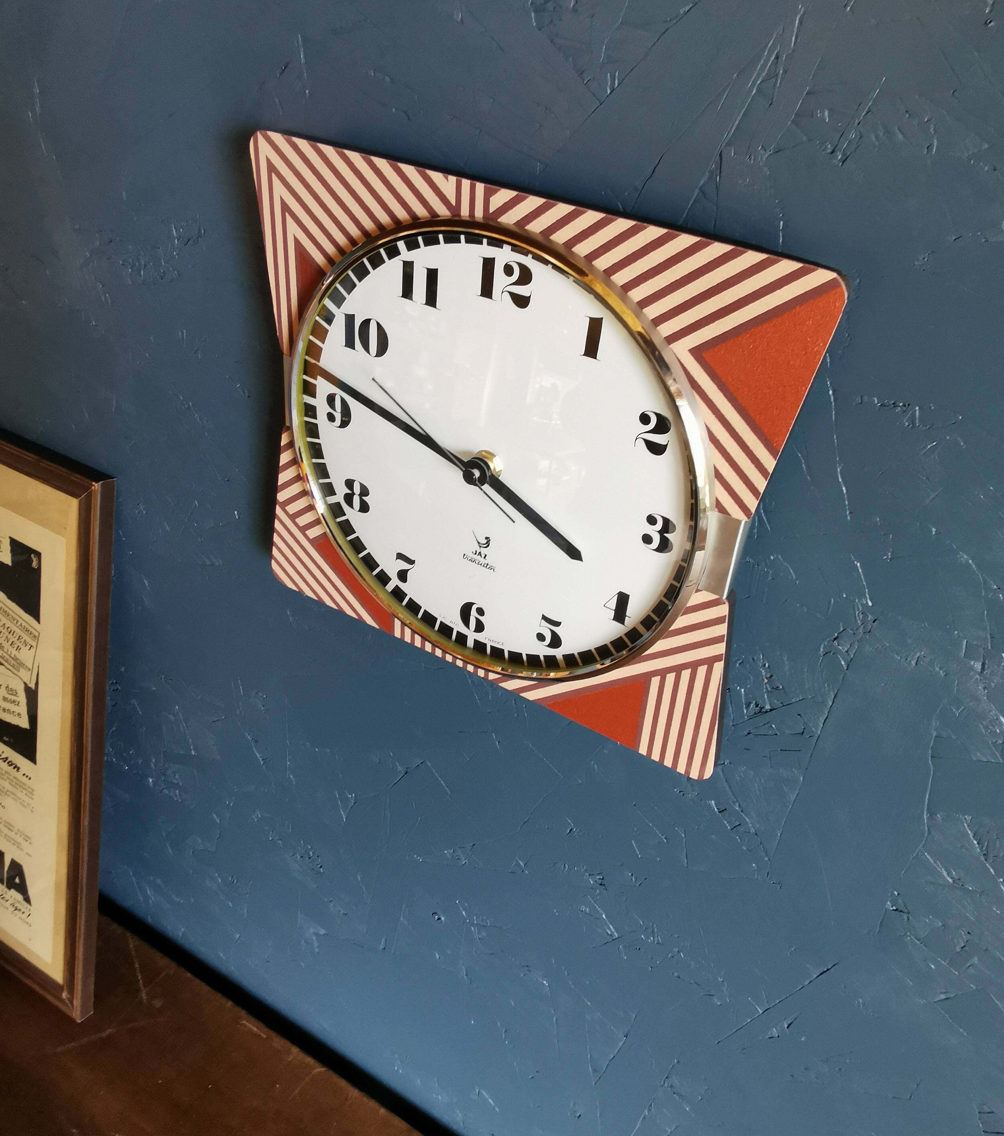 Clock silent rectangular vintage wall pendulum "Jaz copper pink"