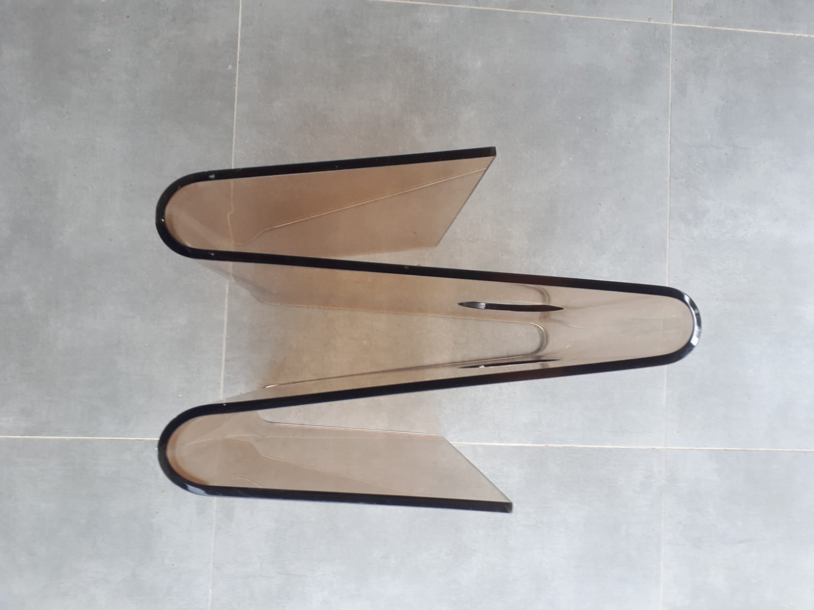 Newspaper holder, Lucite, 70s