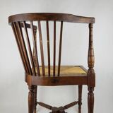 19th century English wood & straw corner armchair chair