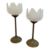 Duo bougeoirs laiton et verre
