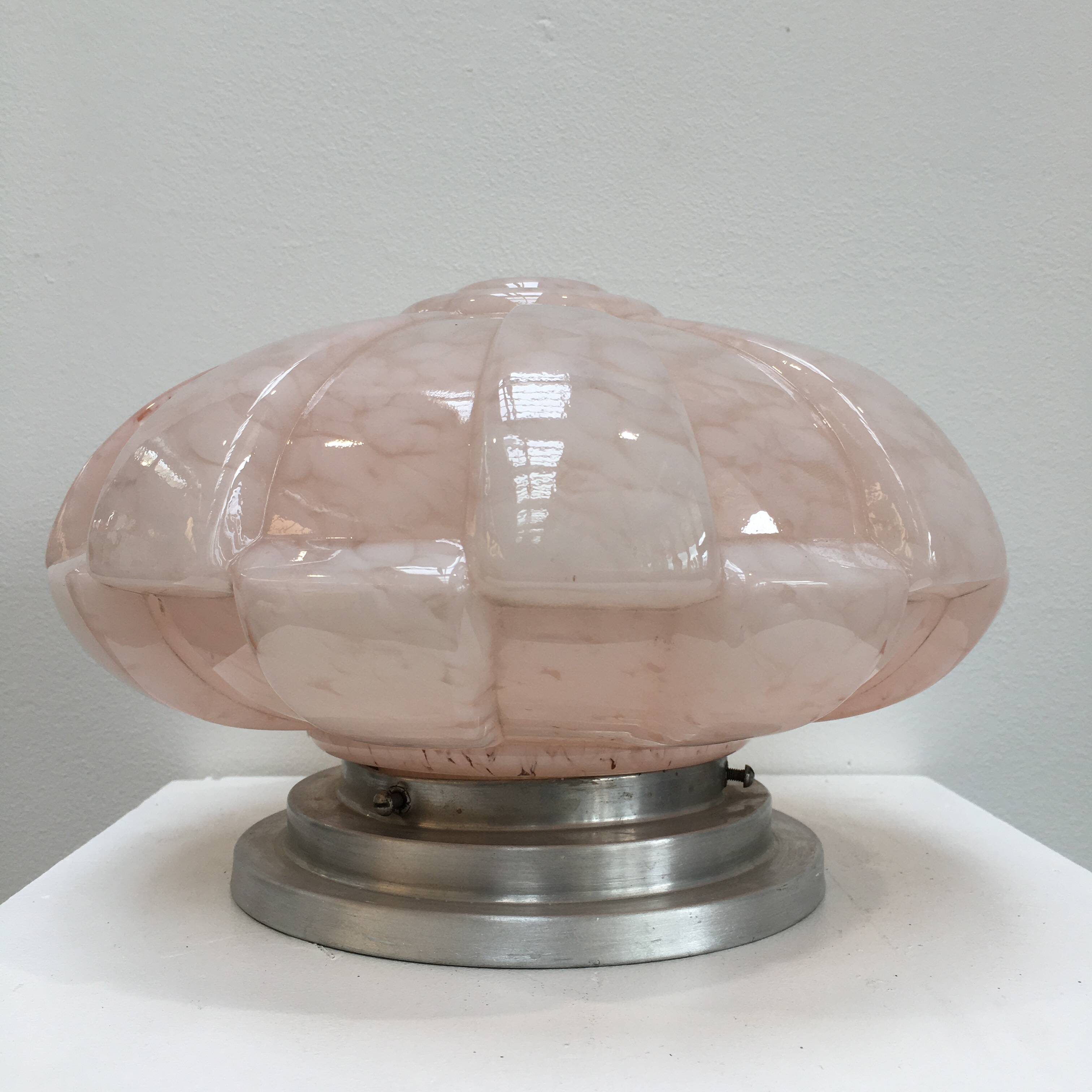 Large Art Deco ceiling light in pink Clichy glass