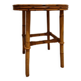 Small round side table, bamboo and rattan, vintage, 60s