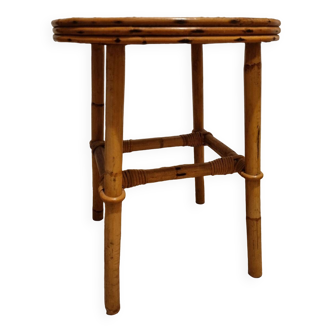 Petite table ronde d'appoint, bambou et rotin, vintage, années 60