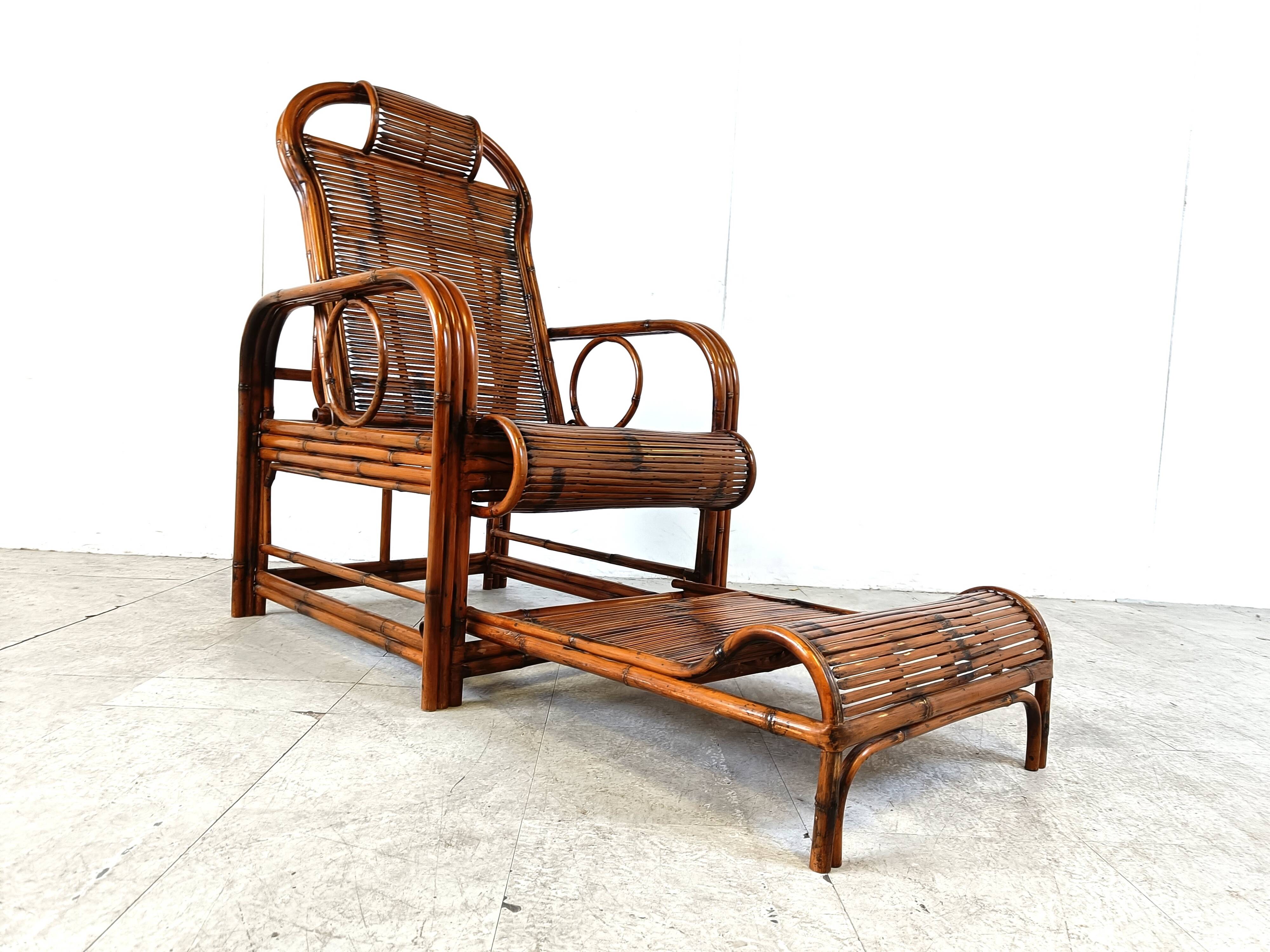 Chaise de jardin vintage en rotin et bambou, 1950
