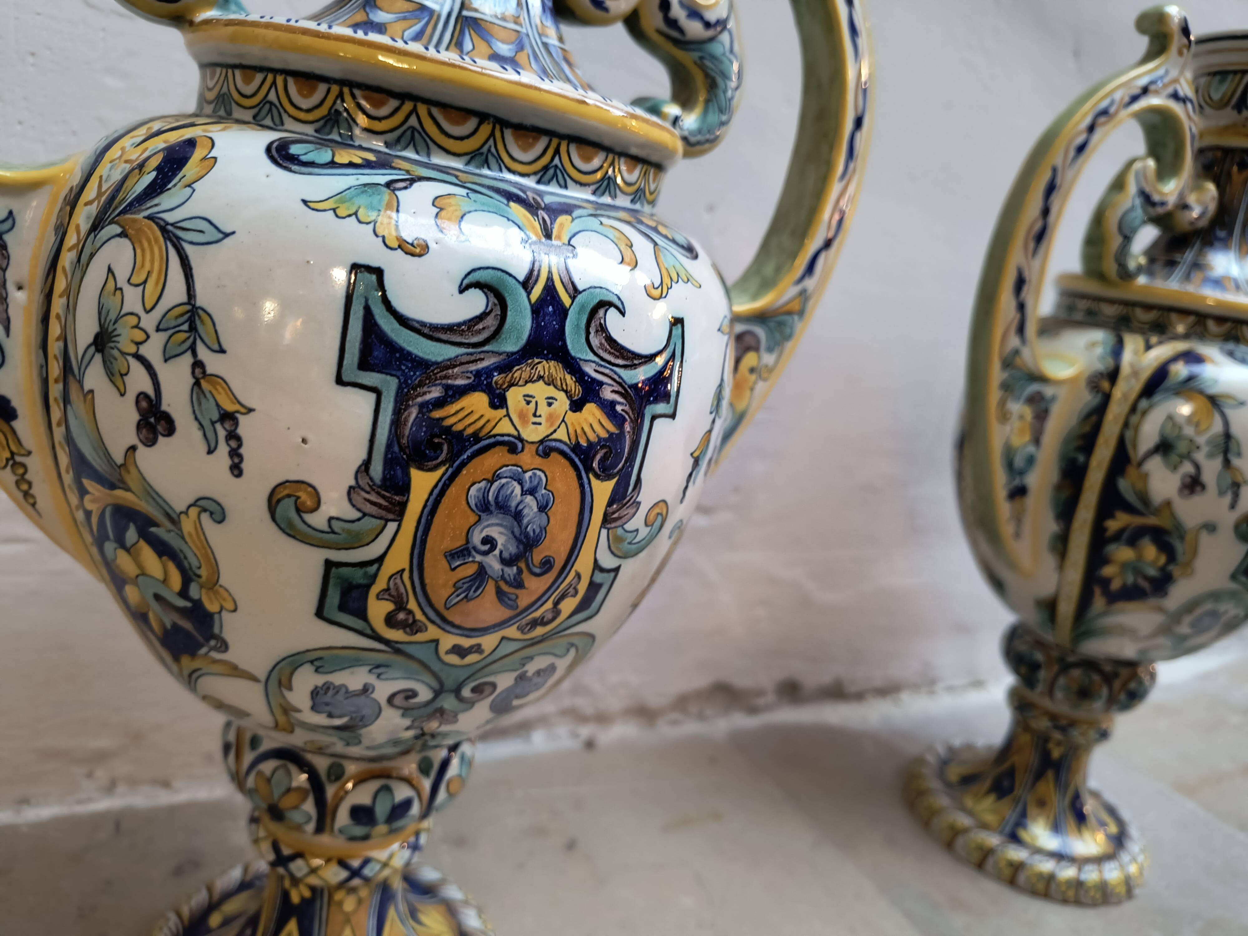 2 vases with double handles - faience from Desvres 1900