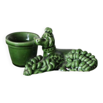 Small vintage green ceramic poodle candlestick