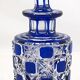 Baccarat, cut crystal bottle, blue lined, diamond gemstones, 14.8 cm.