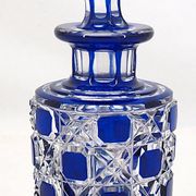 Baccarat, cut crystal bottle, blue lined, diamond gemstones, 14.8 cm.