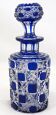 Baccarat, cut crystal bottle, blue lined, diamond gemstones, 14.8 cm.