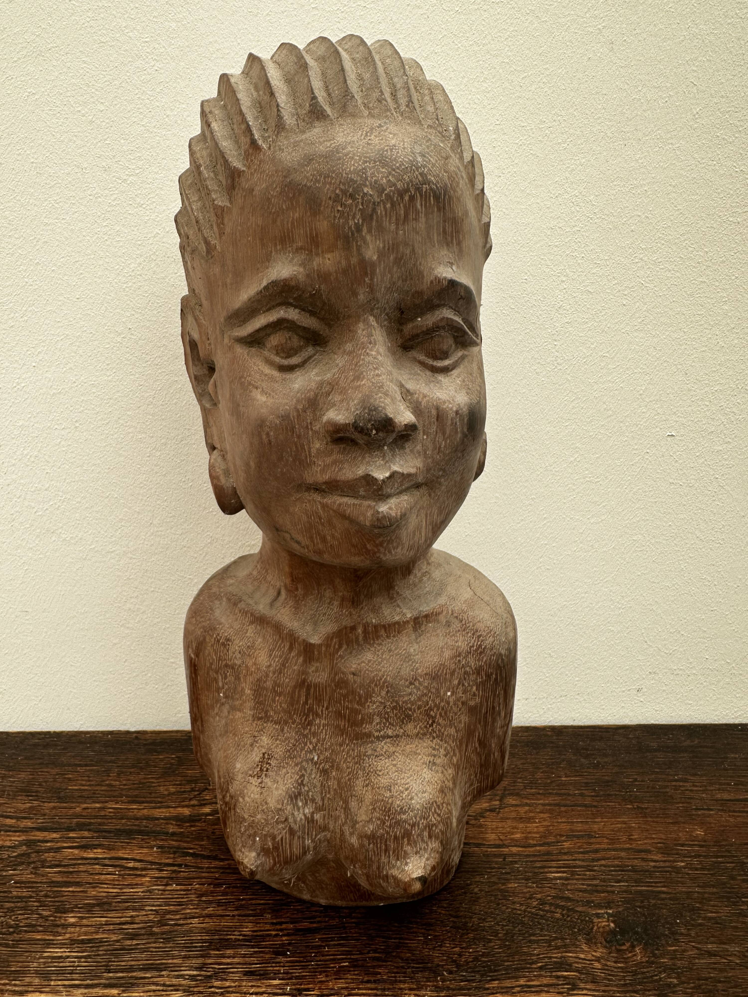 African statue, wooden bust of a woman, 1920s