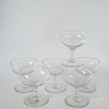 Set of 6 engraved crystal champagne glasses 1950