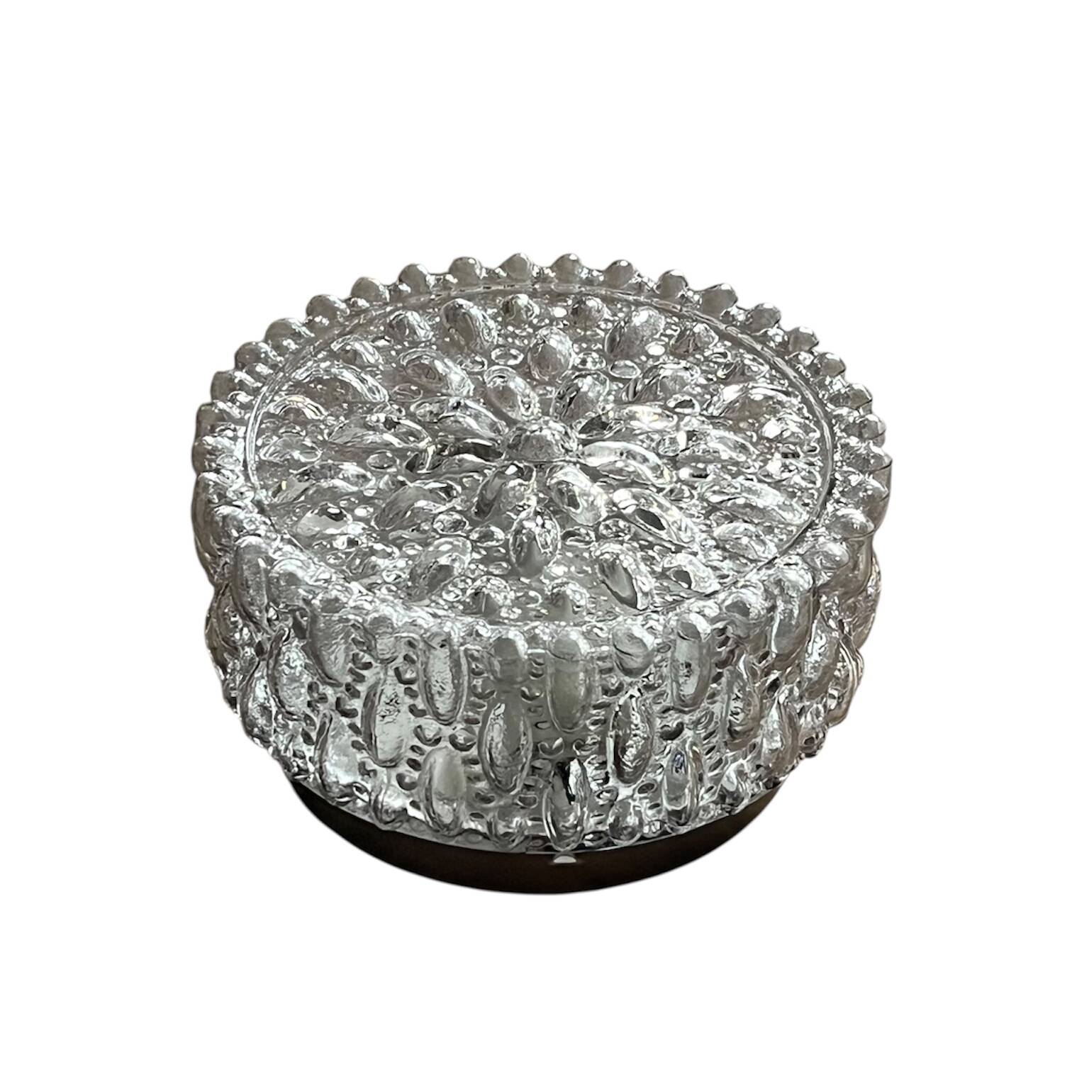 Small round wall light ceiling fixture in vintage moulded glass from the 1970s 1980s.