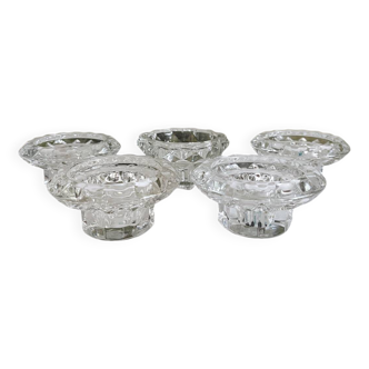 5 vintage Reims glass candle holders