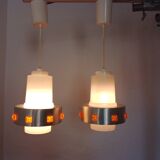 Pair of 1970s Space Age glass and aluminum lamps